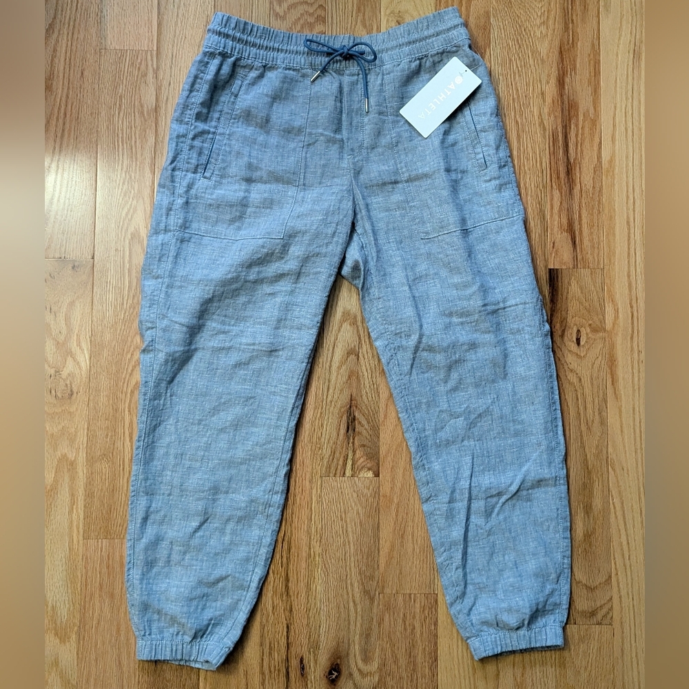 Athleta Retreat Linen Jogger Pants 6 Petite Chambray Blue NWT Summer Beach